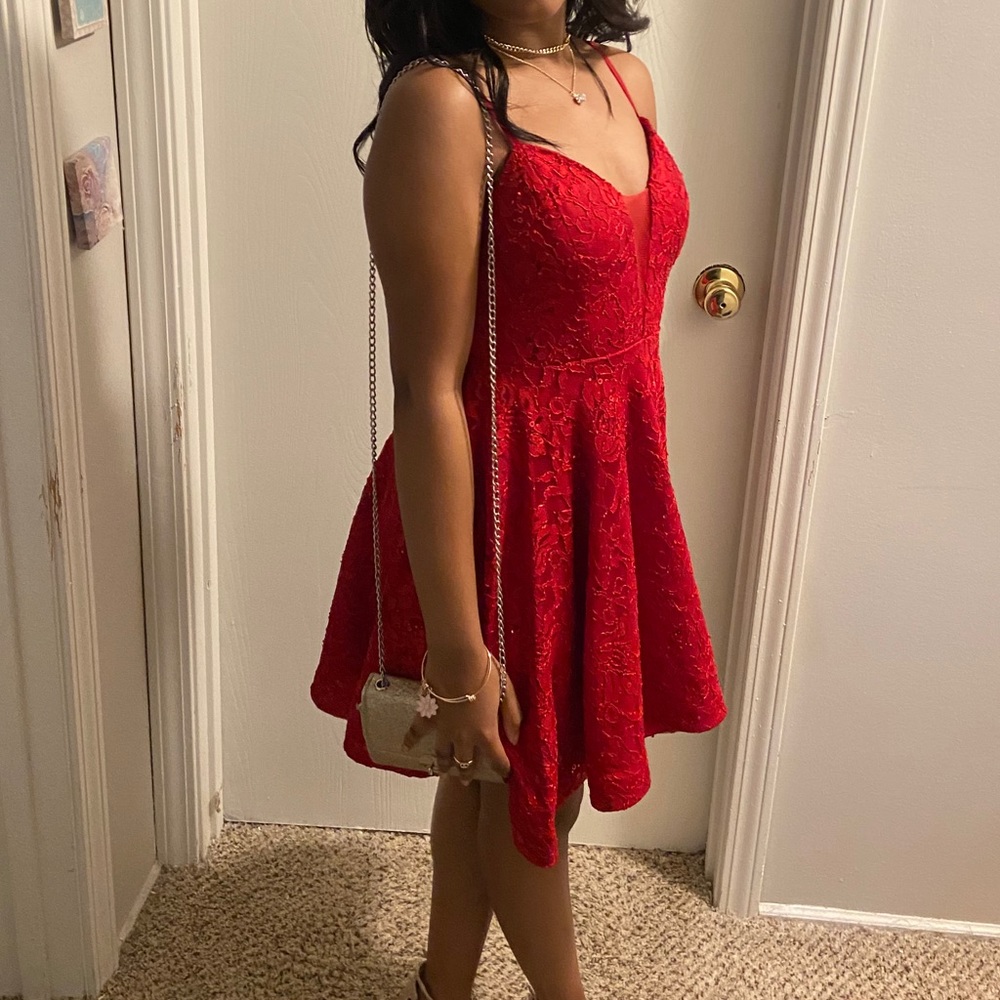 Beautiful red sequins fit and flare dress